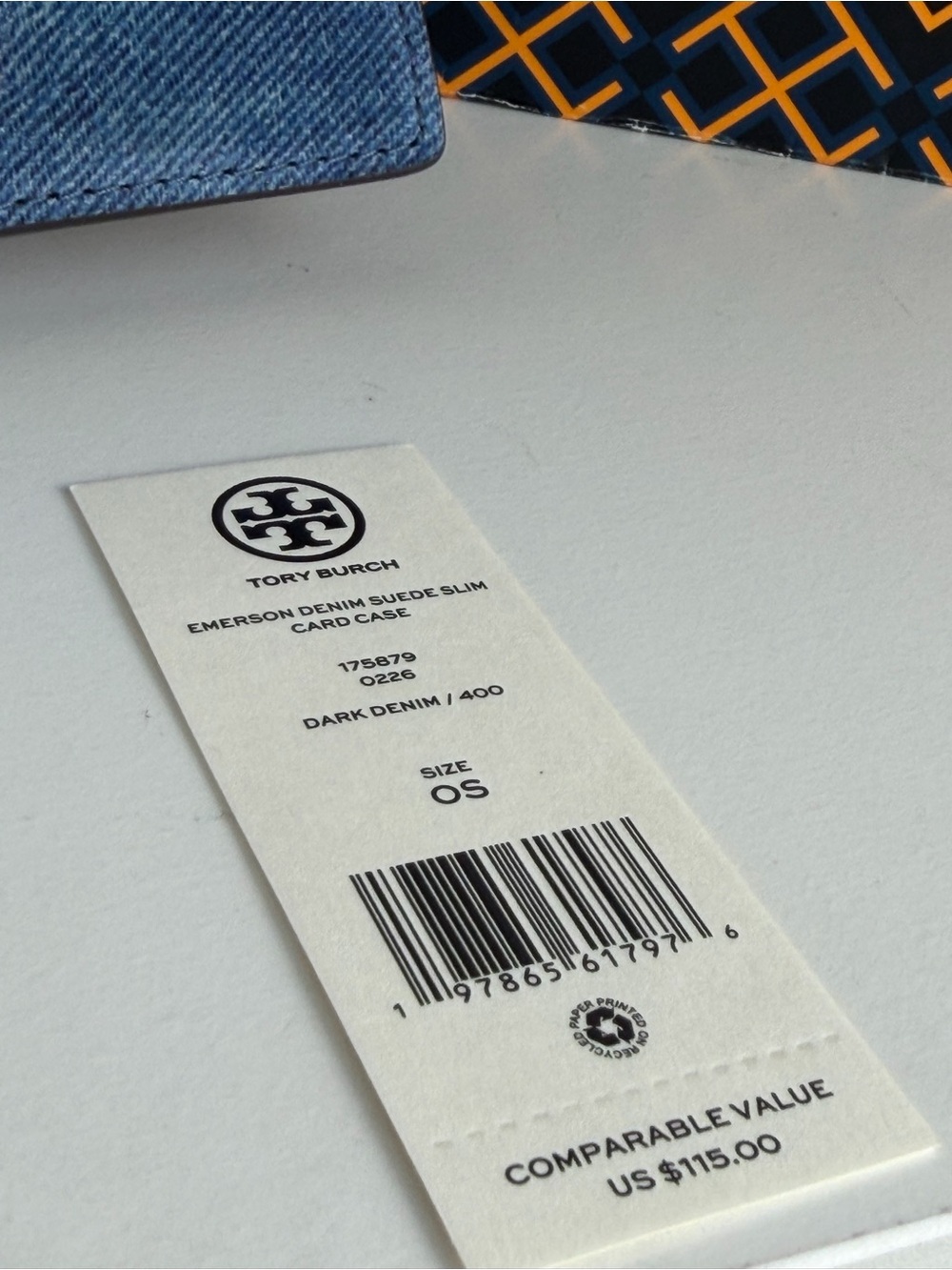 NWT Tory Burch Emerson Denim Suede Slim Card Case - Picture 3 of 9
